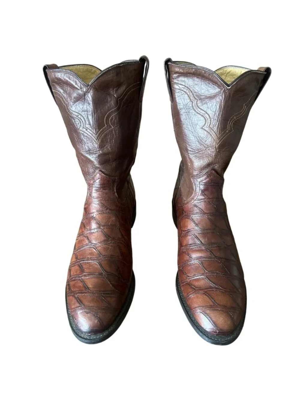 Justin Basics Brown Leather Print Cowboy Boots Mens 11 D
